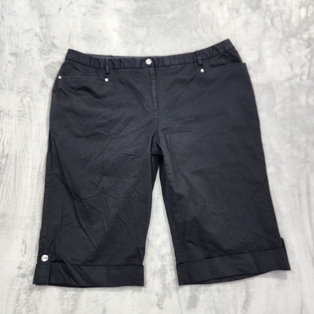 JM Collection Shorts Womens 20W Black Bermuda Twill‎ Cuffed Rhinestone Casual